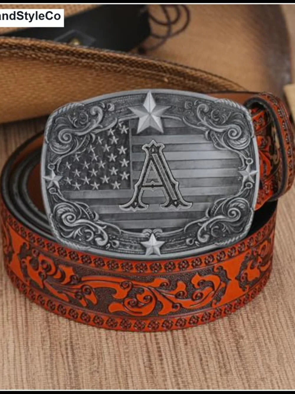 Western Belt Buckle with Initial Letter Silver Cowboy Buckle for Men Women